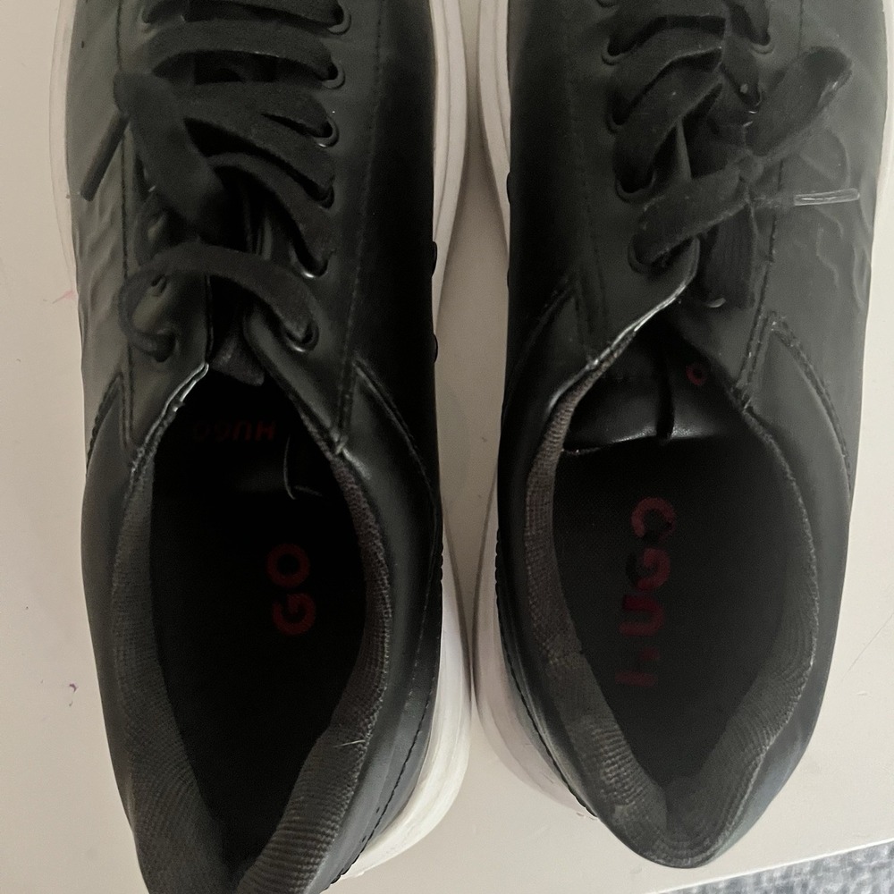 HUGO by Hugo Boss Men's Black Leather Sneakers EU 42 US 9 White Sole - Picture 10 of 14